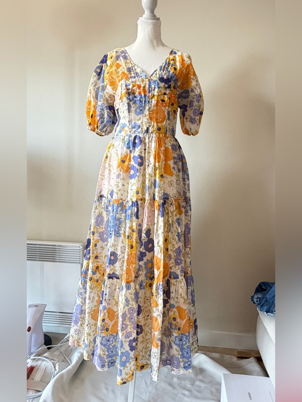 NWT & Other Stories linen blend bustier midi dress in floral size S